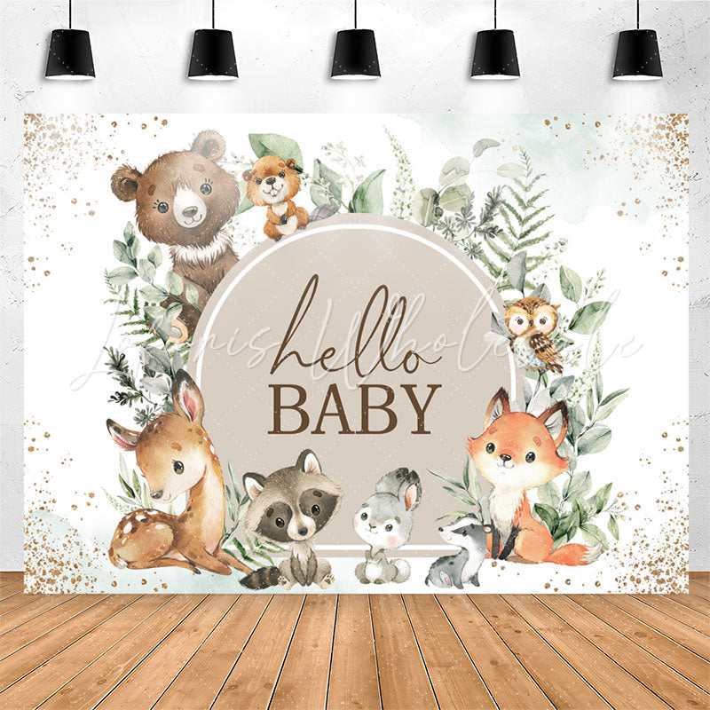 Lofaris Glitter Boho Cute Animals Hello Baby Shower Backdrop