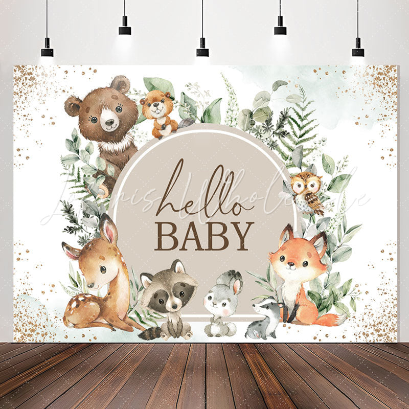 Lofaris Glitter Boho Cute Animals Hello Baby Shower Backdrop