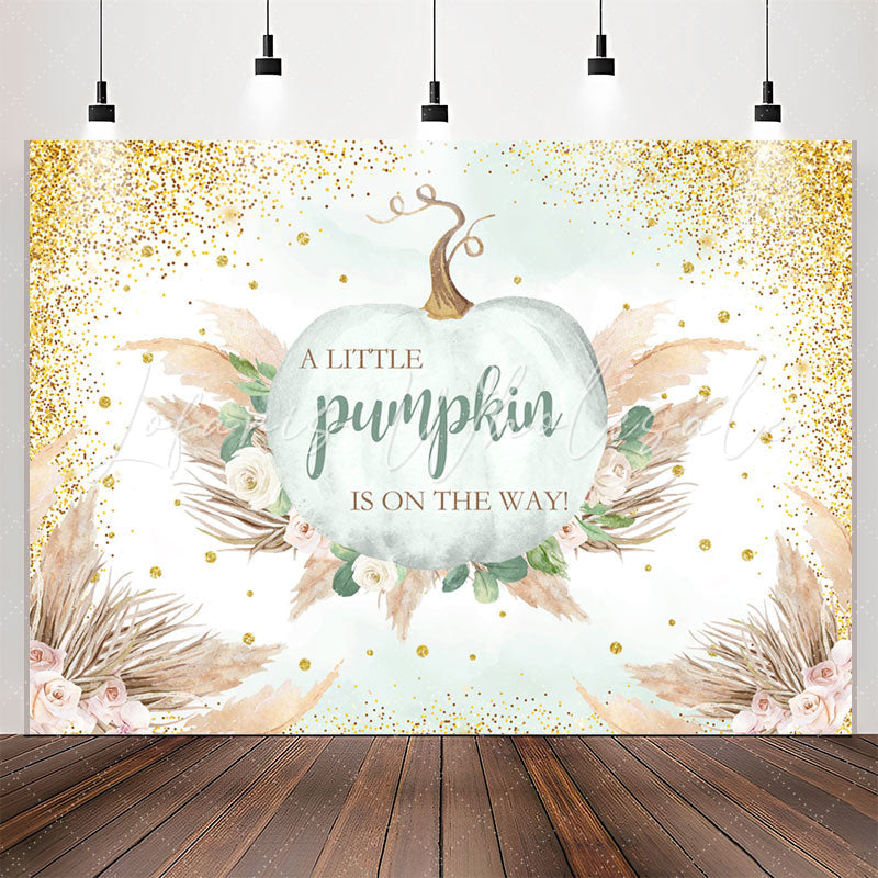 Lofaris Glitter Boho Feather Pumpkin Baby Shower Backdrop