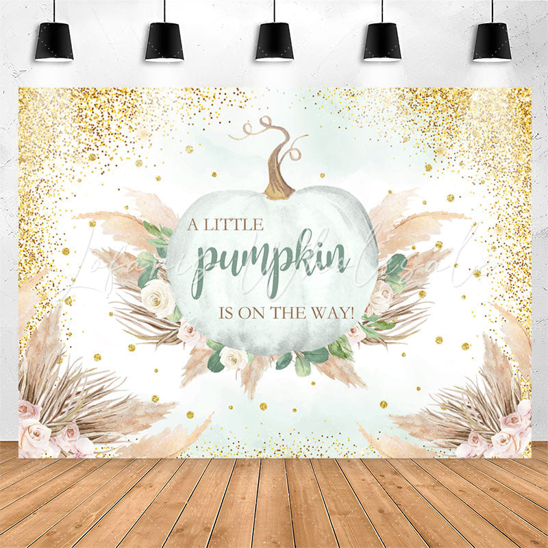 Lofaris Glitter Boho Feather Pumpkin Baby Shower Backdrop