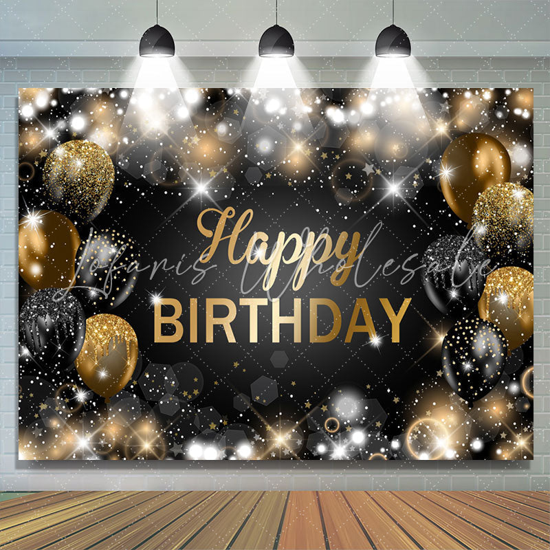 Lofaris Glitter Bokeh Black Gold Balloon Happy Birthday Backdrop