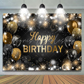 Lofaris Glitter Bokeh Black Gold Balloon Happy Birthday Backdrop