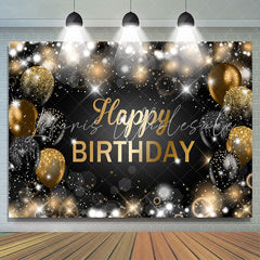 Lofaris Glitter Bokeh Black Gold Balloon Happy Birthday Backdrop