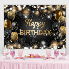 Lofaris Glitter Bokeh Black Gold Balloon Happy Birthday Backdrop