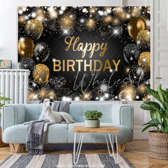 Lofaris Glitter Bokeh Black Gold Balloon Happy Birthday Backdrop