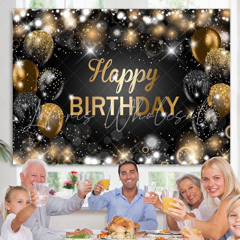Lofaris Glitter Bokeh Black Gold Balloon Happy Birthday Backdrop