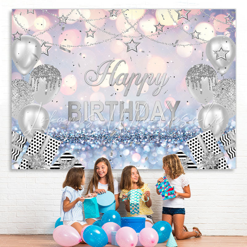 Lofaris Glitter Bokeh Silver Star Balloons Birthday Backdrop