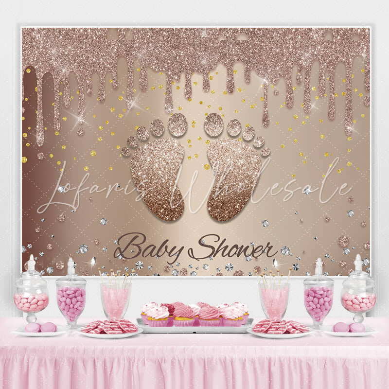 Lofaris Glitter brown Footprint Baby Shower Backdrop For Party