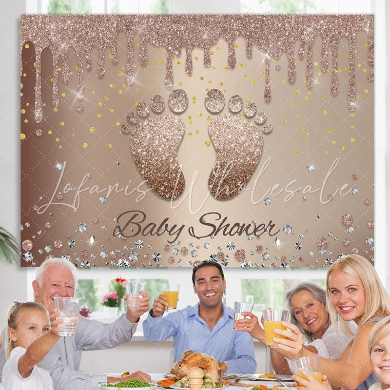Lofaris Glitter brown Footprint Baby Shower Backdrop For Party