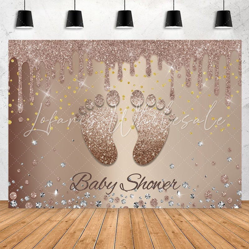 Lofaris Glitter brown Footprint Baby Shower Backdrop For Party