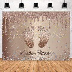 Lofaris Glitter brown Footprint Baby Shower Backdrop For Party