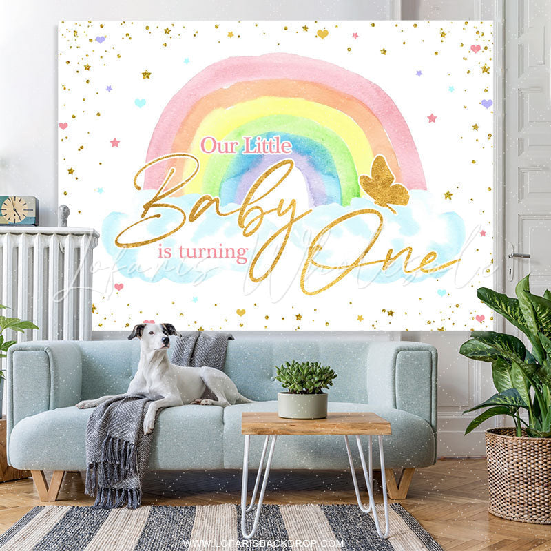 Lofaris Glitter Butterfly Rainbow Happy 1st Birthday Backdrop