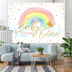 Lofaris Glitter Butterfly Rainbow Happy 1st Birthday Backdrop