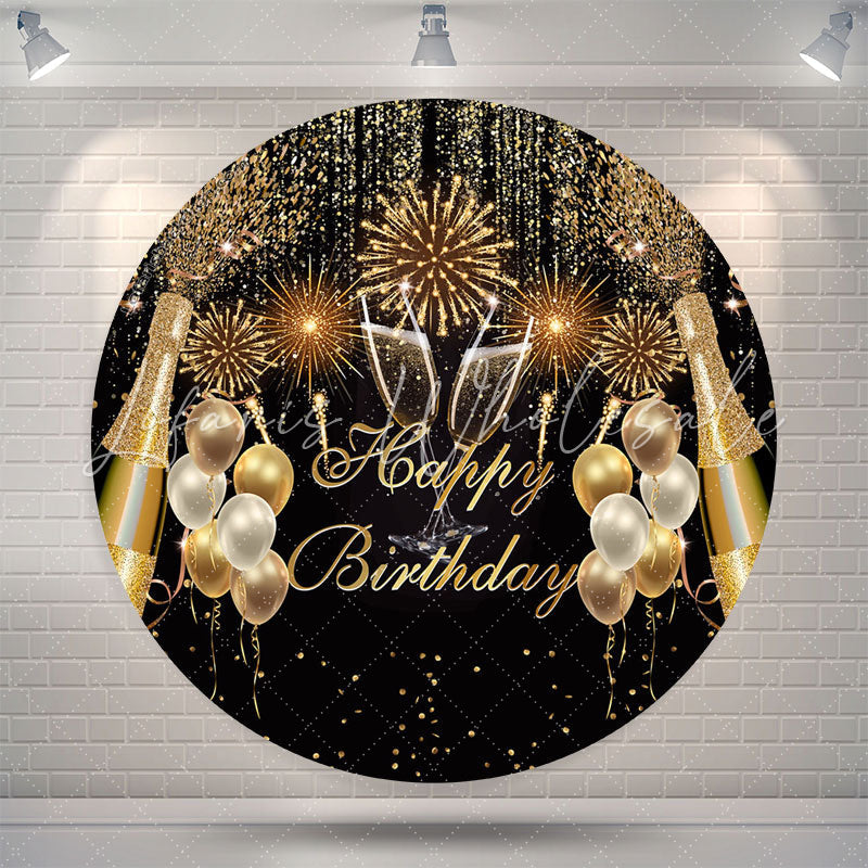 Lofaris Glitter Champagne Balloons Circle Birthday Backdrop