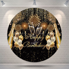 Lofaris Glitter Champagne Balloons Circle Birthday Backdrop