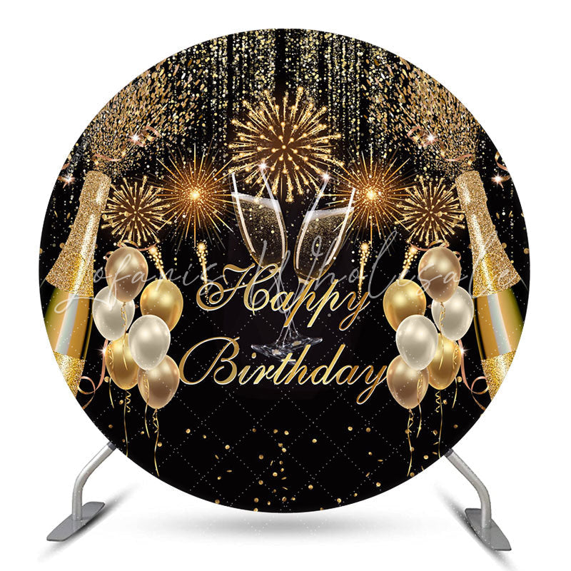 Lofaris Glitter Champagne Balloons Circle Birthday Backdrop