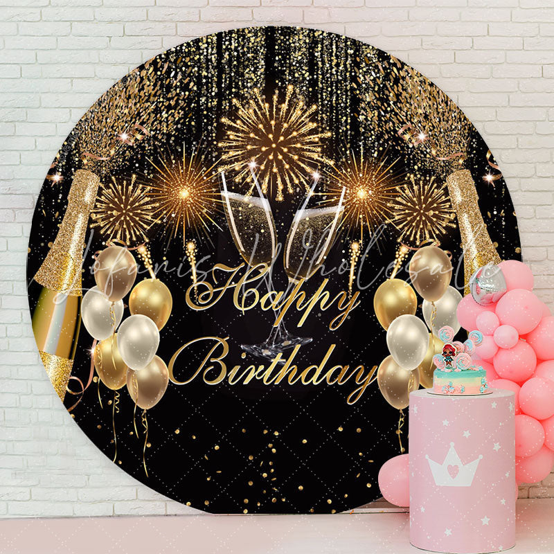 Lofaris Glitter Champagne Balloons Circle Birthday Backdrop