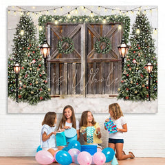 Lofaris Glitter Christmas Trees With Street Lamps Backdrop