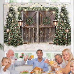Lofaris Glitter Christmas Trees With Street Lamps Backdrop