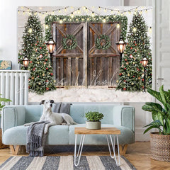 Lofaris Glitter Christmas Trees With Street Lamps Backdrop