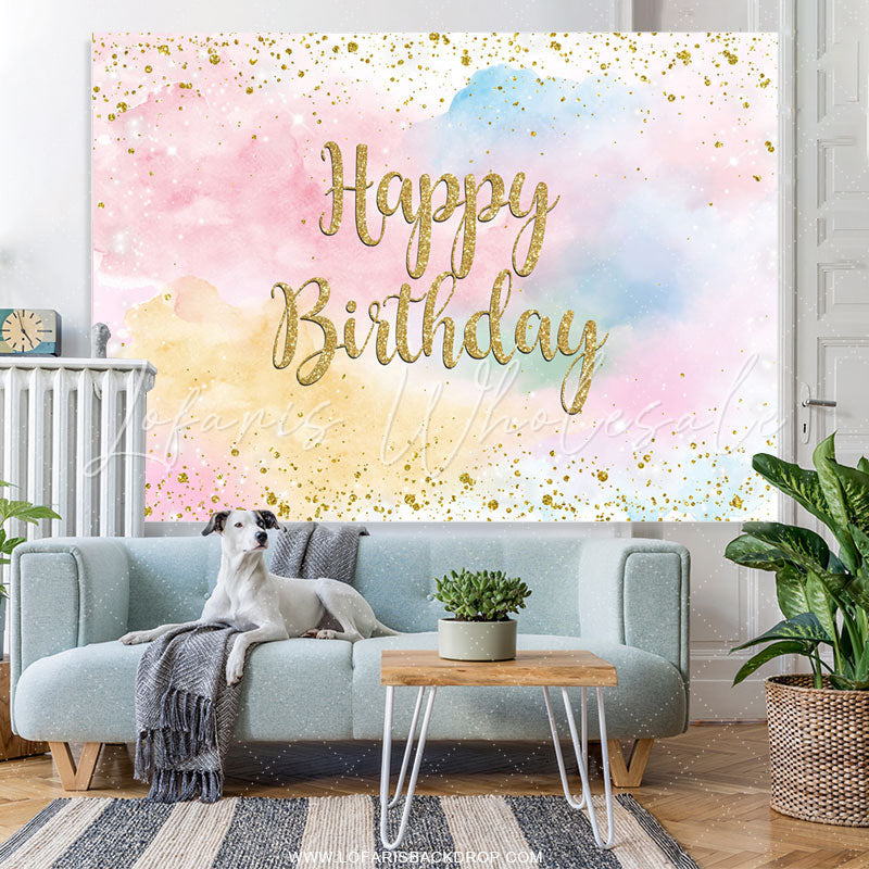 Lofaris Glitter Colorful Sky Cloud Happy Birthday Backdrop