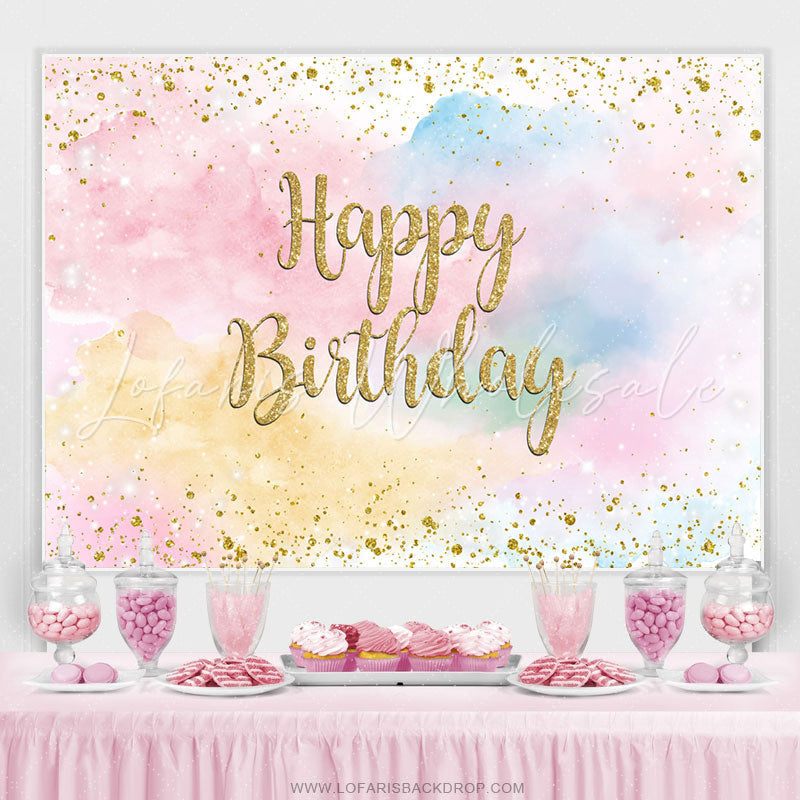 Lofaris Glitter Colorful Sky Cloud Happy Birthday Backdrop