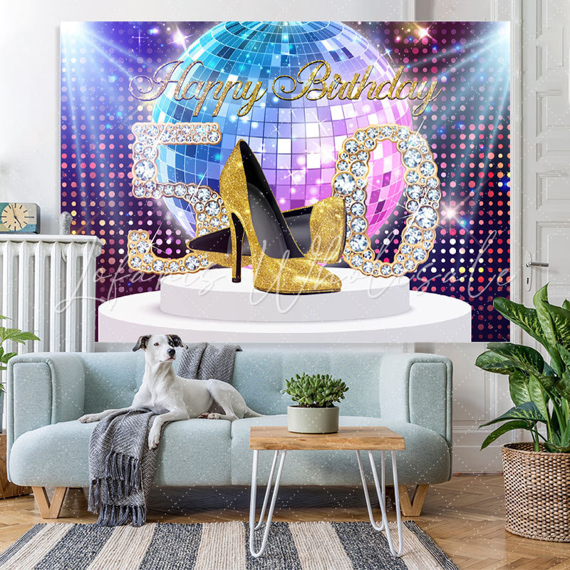 Lofaris Glitter Colorful Themed Happy 50Th Birthday Backdrop