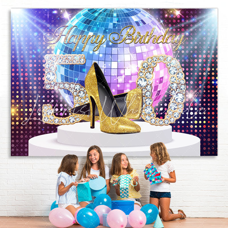 Lofaris Glitter Colorful Themed Happy 50Th Birthday Backdrop