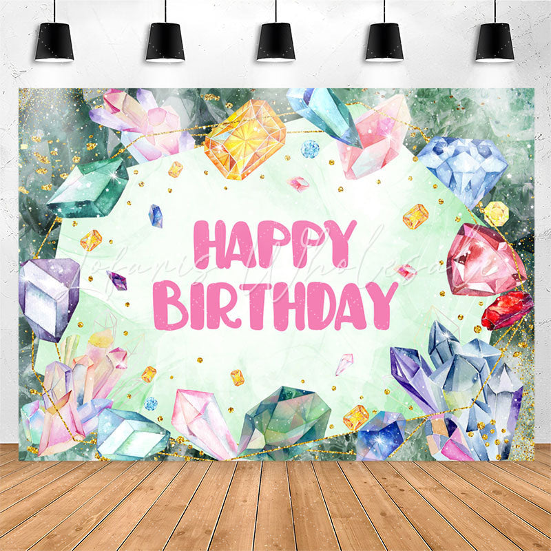 Lofaris Glitter Crystal Jewel Girl Happy Birthday Backdrop