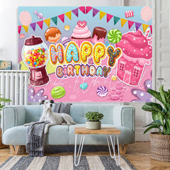 Lofaris Glitter Cute Candy And Cupcake Happy Birthday Backdrop