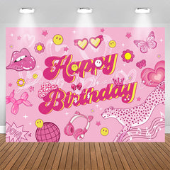 Lofaris Glitter Cute Pink Patterns Birthday Backdrop For Girls