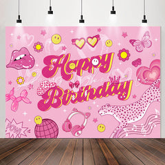 Lofaris Glitter Cute Pink Patterns Birthday Backdrop For Girls