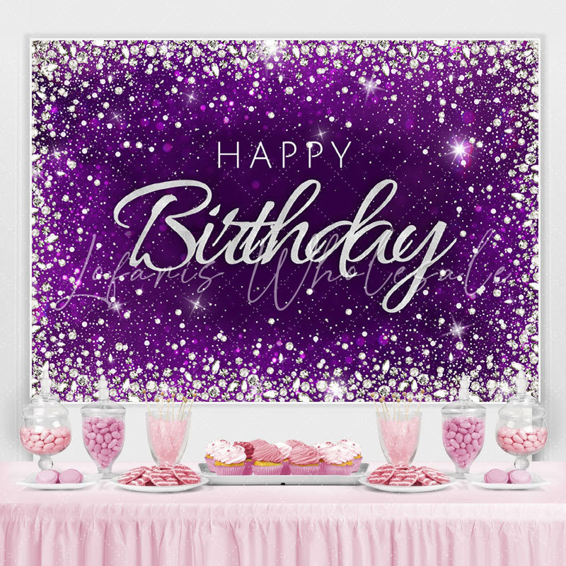 Lofaris Glitter Diamond Purple Themed Happy Birthday Backdrop