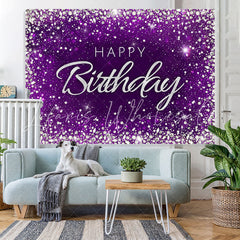 Lofaris Glitter Diamond Purple Themed Happy Birthday Backdrop