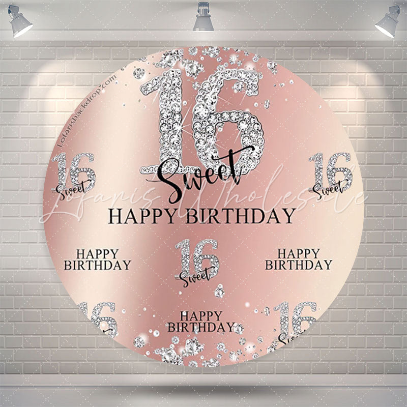 Lofaris Glitter Diamond Sweet 16 Birthday Round Backdrop