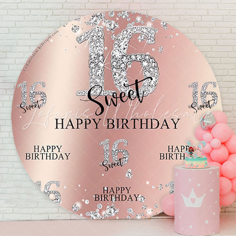 Lofaris Glitter Diamond Sweet 16 Birthday Round Backdrop