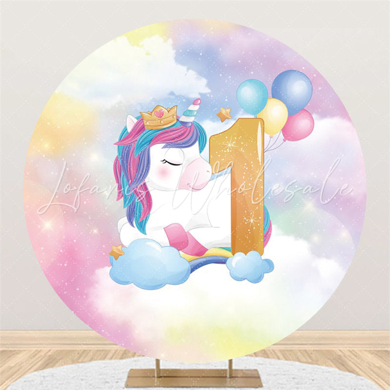 Lofaris Glitter Dream Cloud Balloons Unicorn Birthday Backdrop