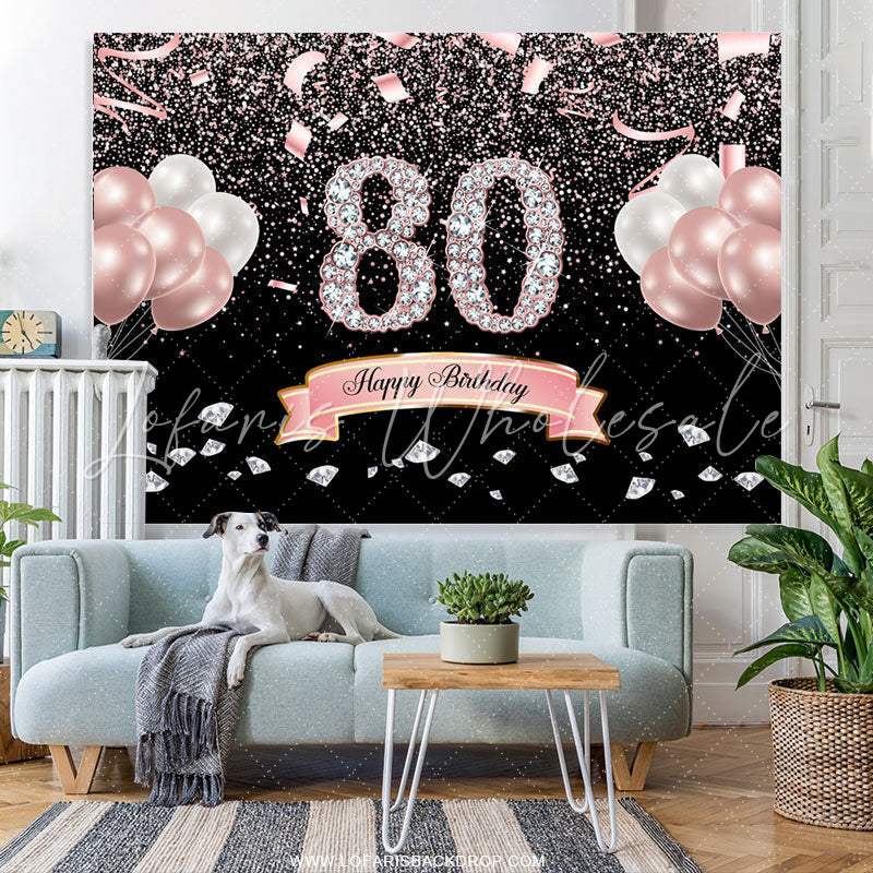Lofaris Glitter Fiesta Ribbion Happy 80Th Birthday Backdrop
