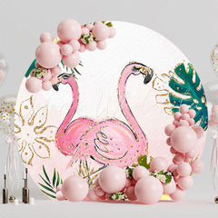 Glitter Flamingos Fun Round Backdrop for Vibrant Celebration