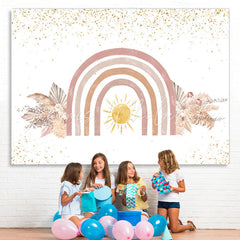 Lofaris Glitter Floral And Sun Baby Shower Backdrop For Girl