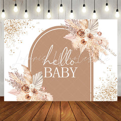 Lofaris Glitter Floral Brown Hello Baby Shower Party Backdrop