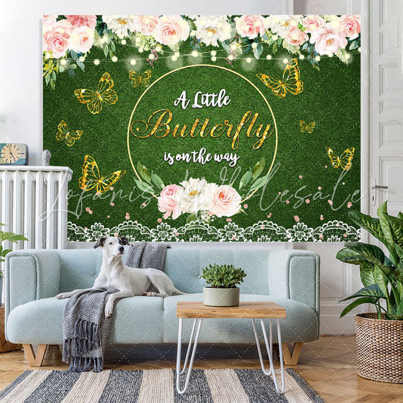 Lofaris Glitter Floral Butterfly Themed Baby Shower Backdrop