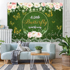 Lofaris Glitter Floral Butterfly Themed Baby Shower Backdrop