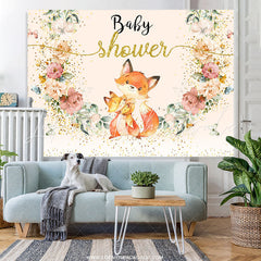 Lofaris Glitter Floral Fox Mom Baby Shower Party Backdrop