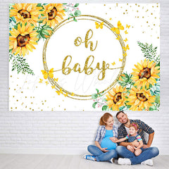 Lofaris Glitter Floral Oh Baby With Yellow Butterfly Backdrop