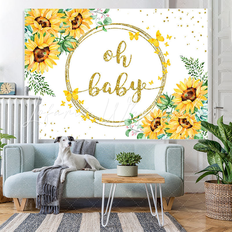 Lofaris Glitter Floral Oh Baby With Yellow Butterfly Backdrop