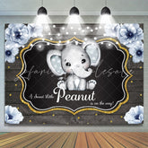 Lofaris Glitter Floral Peanut Elephant Baby Shower Backdrop