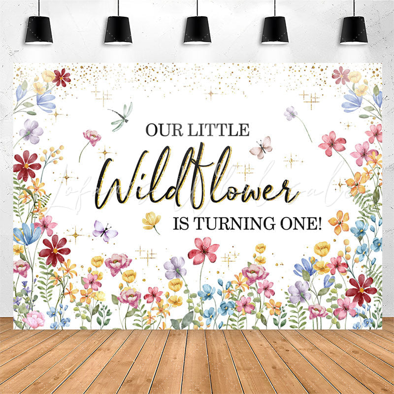 Lofaris Glitter Floral Spring 1st Birthday Backdrop For Girl