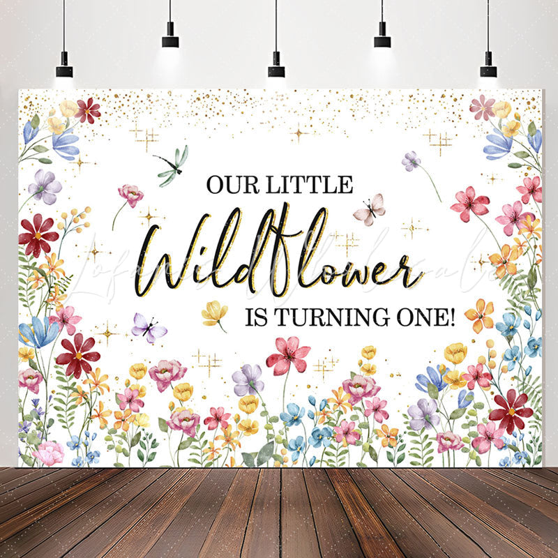 Lofaris Glitter Floral Spring 1st Birthday Backdrop For Girl