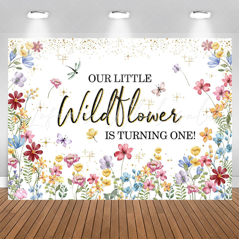Lofaris Glitter Floral Spring 1st Birthday Backdrop For Girl